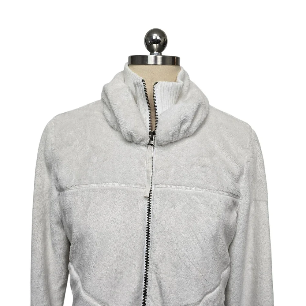 Athleta Womens White Fleece Full‎ Zip Jacket Cozy Funnel Neck Size M